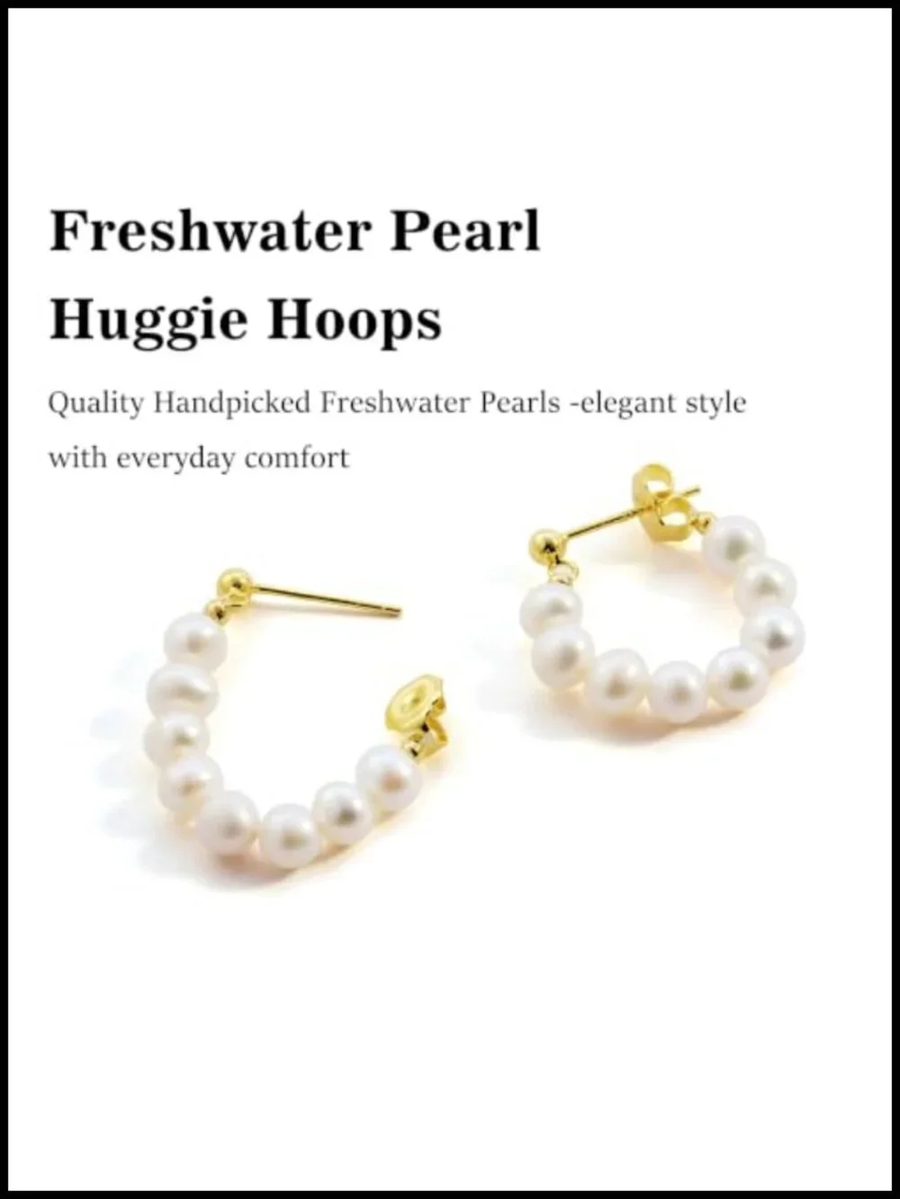 Gold Plated 925 Sterling Silver Huggie Hoop Earrings with Natural Freshwater